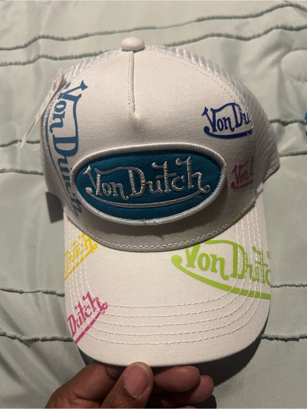 Von Dutch White Cap with Multicolor Logo Patch
